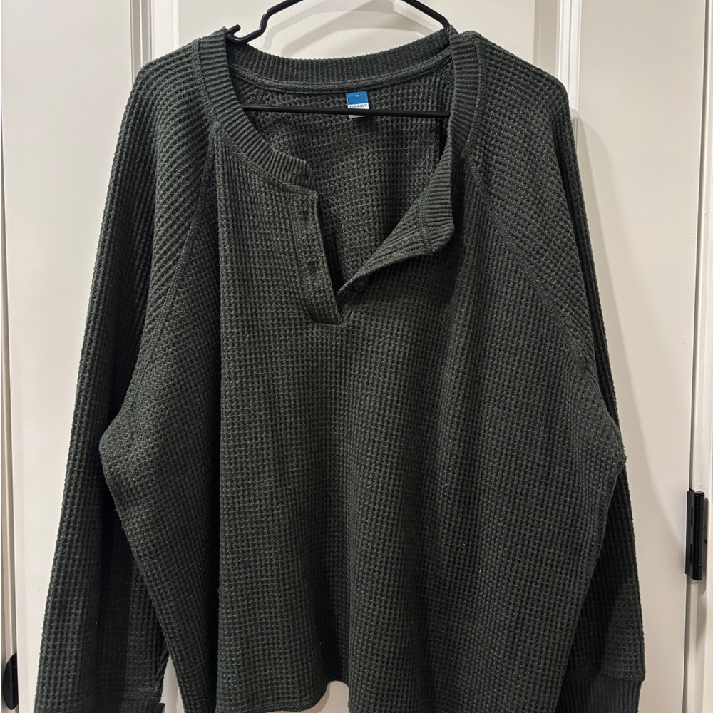 Dark Green Waffle Knit Pullover